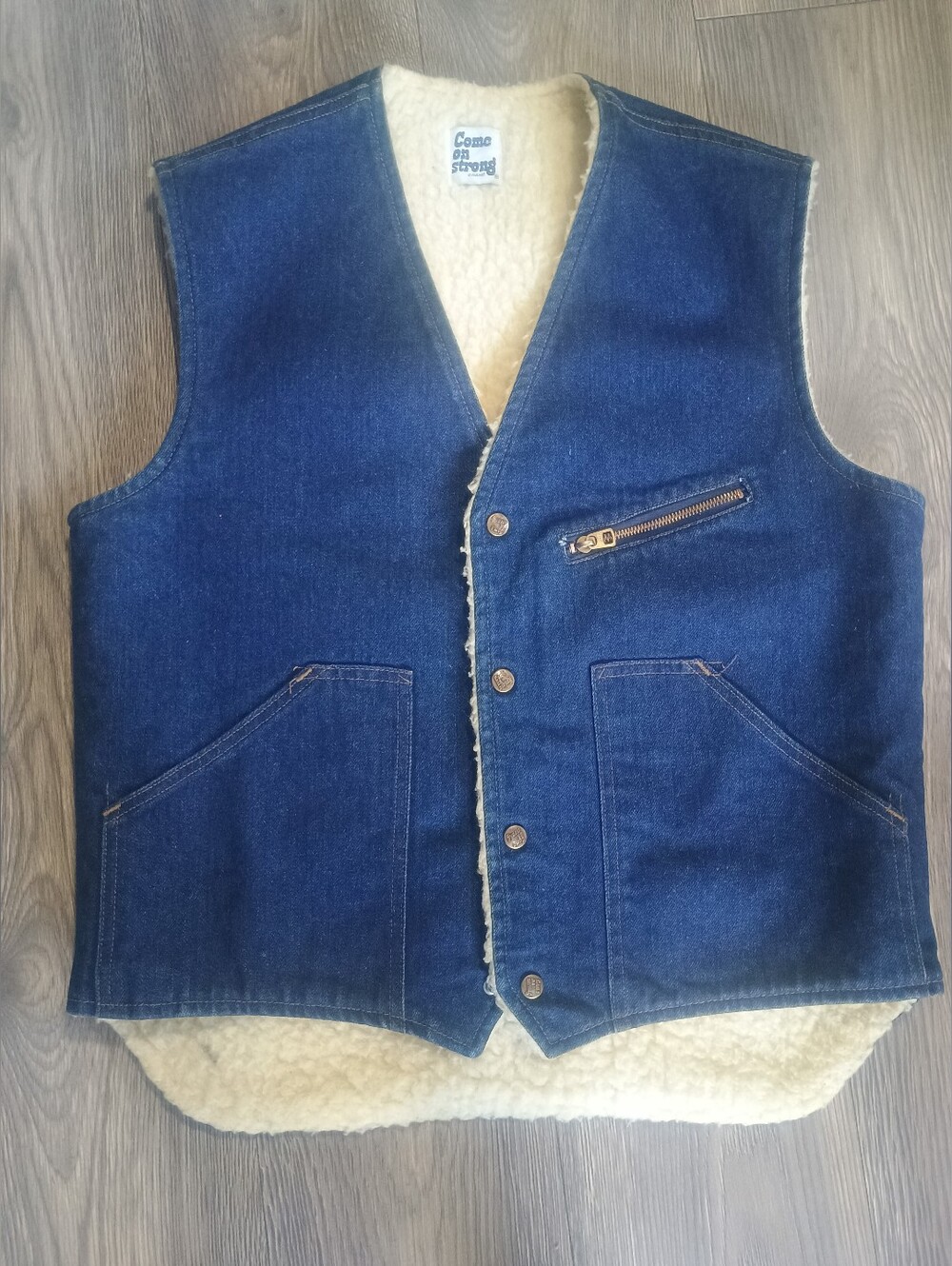 Sherpa Wool-Lined Denim Western Work Vest in Dark Blue